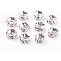 Perles Séparatrices en Laiton avec Strass, Grade AAA, Sans Nickel, Plaquées Argent — Perles à bijoux