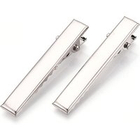 Pinces à cheveux alligator plates en fer, platine, 46x8mm — Accessoires pour bijoux