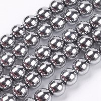 Synthetic Hematite Beads Strands, Grade A, Round, Platinum Plated — Jewelry Beads