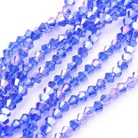 Brins de Perles en Verre, Plaquées Couleur AB, Biconiques Facettées, Bleu Dodger — Perles à bijoux