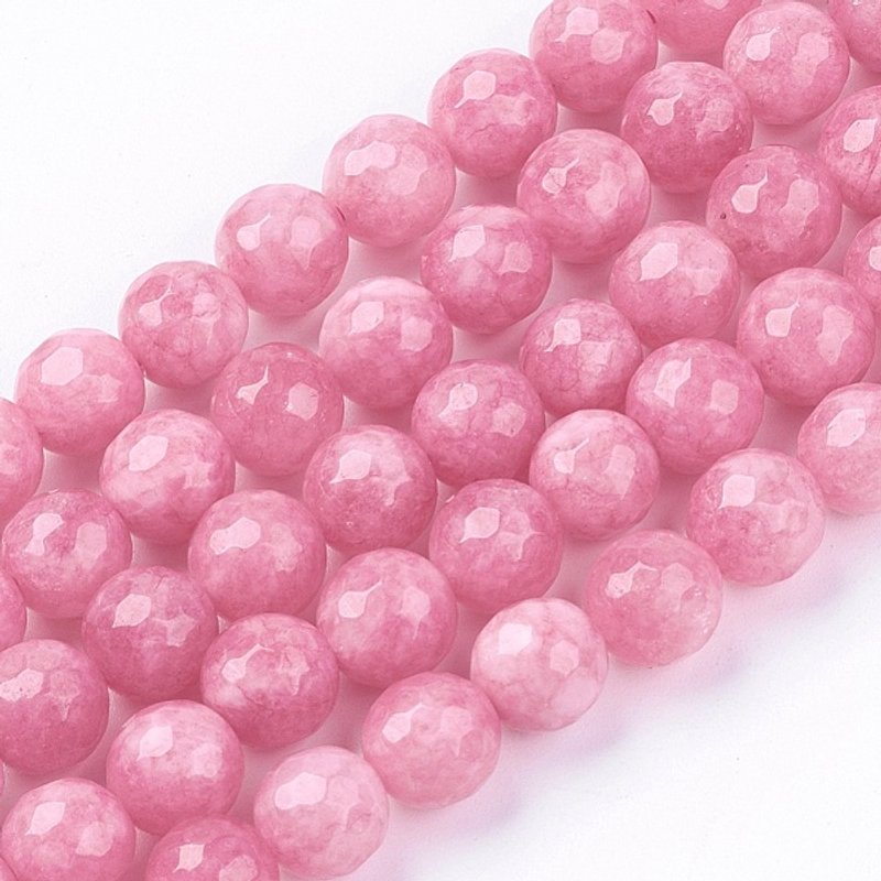 Fils de perles en jade blanc naturel, teinté, facetté, rond, 8mm — Perles à bijoux