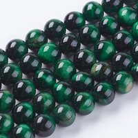 Brins de perles en œil de tigre naturel, teint, ronds, verts, 8mm