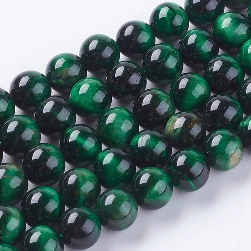 Brins de perles en œil de tigre naturel, teint, ronds, verts, 8mm — Perles à bijoux