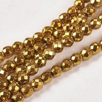 Brins de Perles en Hématite Synthétique Électroplaquée, Facettées, Rondes, 3mm