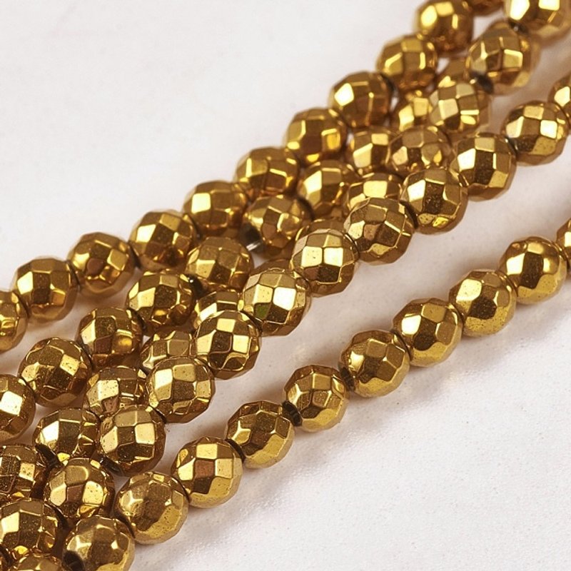 Brins de Perles en Hématite Synthétique Électroplaquée, Facettées, Rondes, 3mm — Perles à bijoux