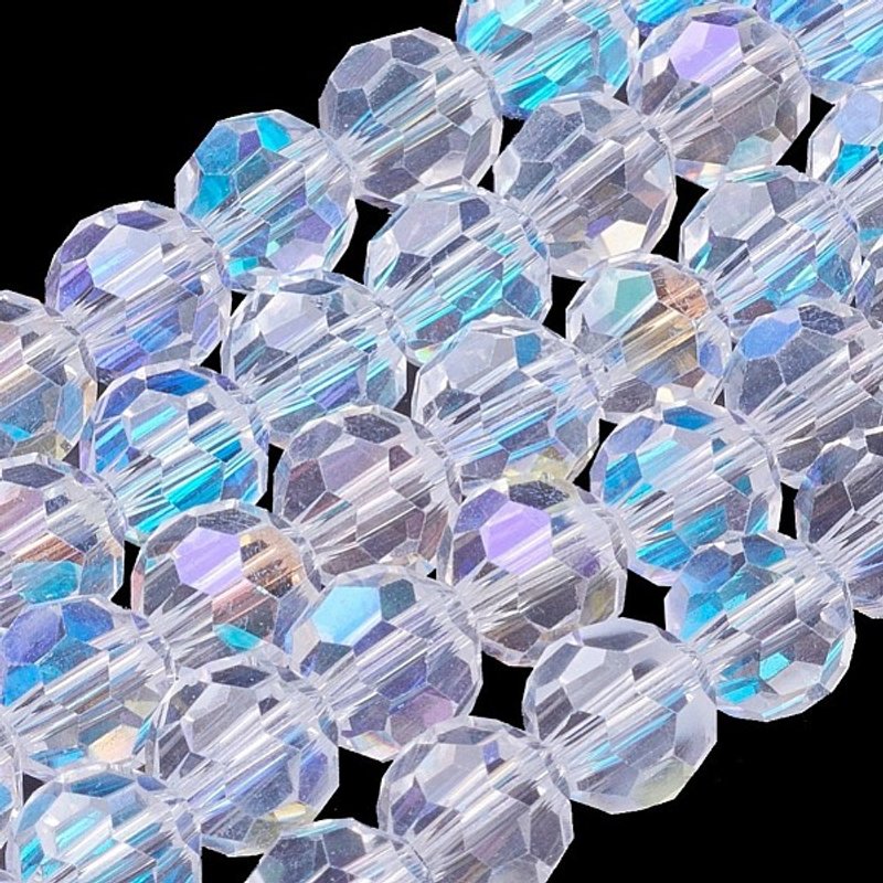 Brins de Perles en Verre Électroplaqué, Couleur AB, Ronde Facettée 8mm — Perles à bijoux