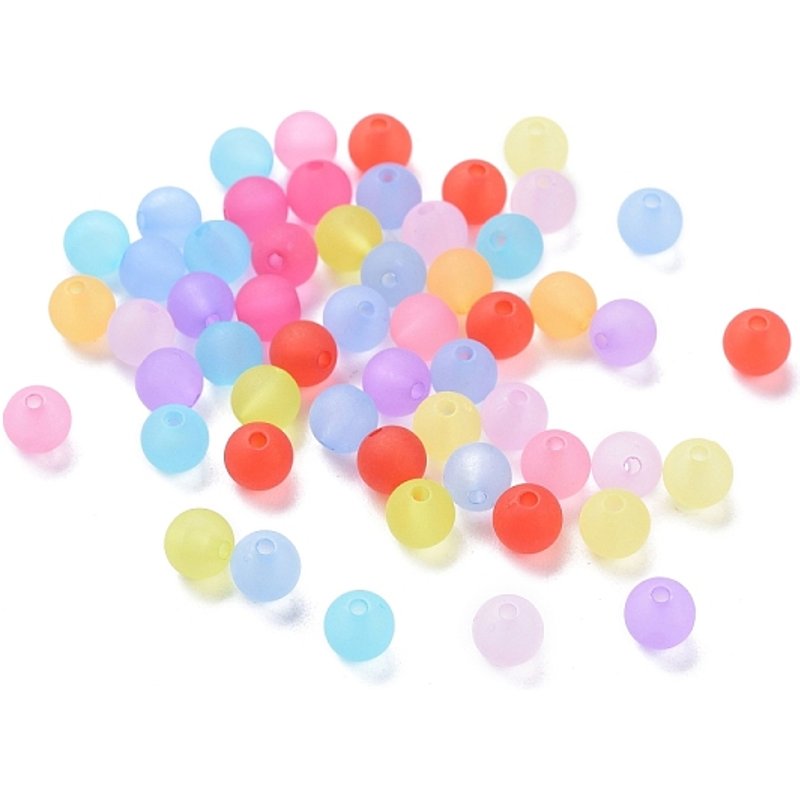 Perle acrylique ronde givrée transparente mixte de 6 mm — Perles à bijoux