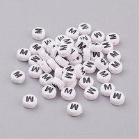 Flat Round Acrylic Beads with Letter M, White & Black — Jewelry Beads