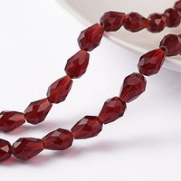 Faceted Drop Glass Bead Strands, Dark Red, 8x6mm, 72pcs — Jewelry Beads