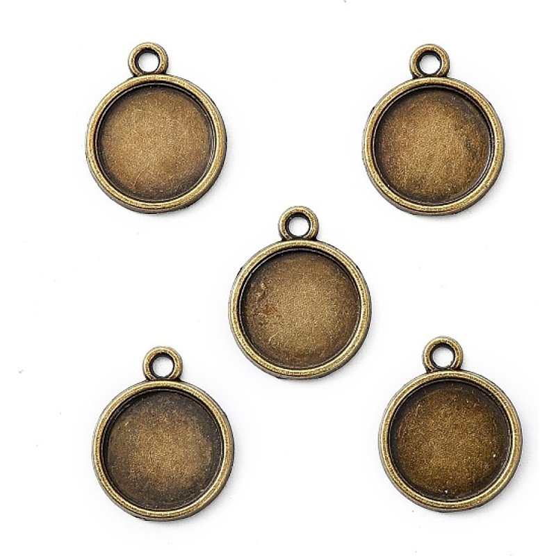 Flat Round Alloy Pendant Cabochon Settings in Antique Bronze — Jewelry Findings