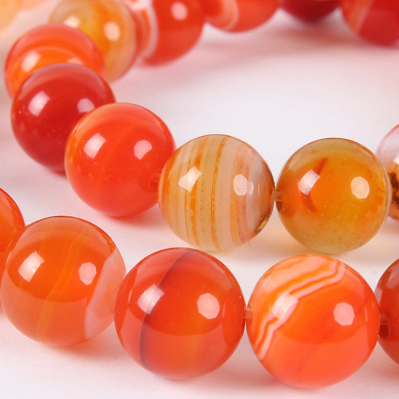 Fils de Perles Ronde en Agate Rayée Naturelle, Teintées Rouge Orange, 10mm — Perles à bijoux
