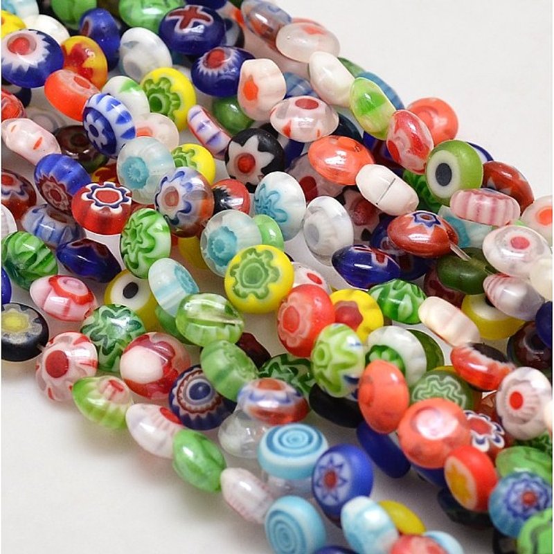 Brins de perles en verre Millefiori - Design de fleur coloré — Perles à bijoux