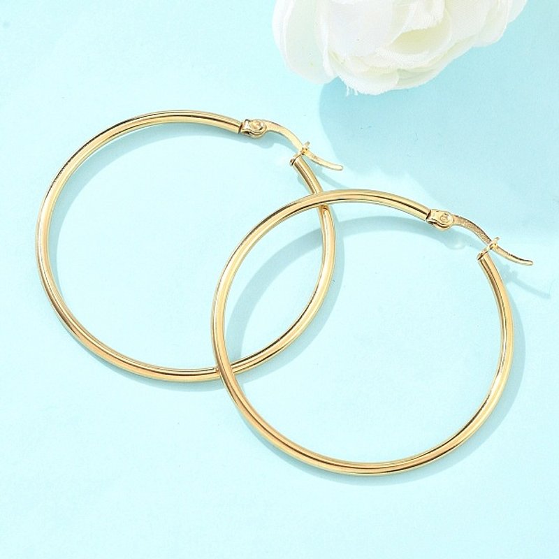 Boucles d'oreilles créoles en acier inoxydable 304 - Plaqué or 18K, hypoallergénique — Boucles d'oreilles créoles