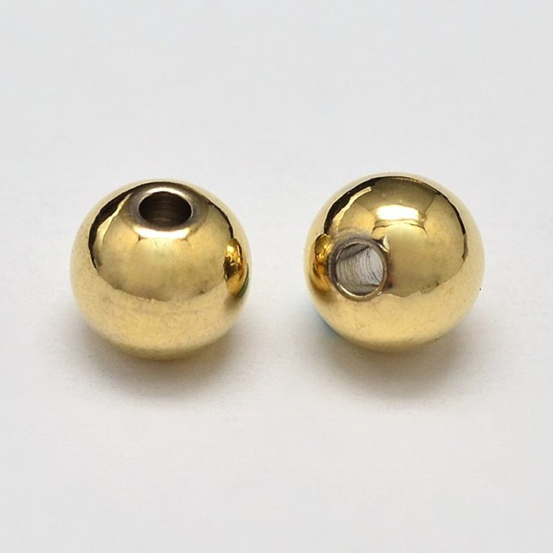 Perles Intercalaires Rondes en Laiton Plaqué, Plaqué Or 18K, 6mm — Perles à bijoux
