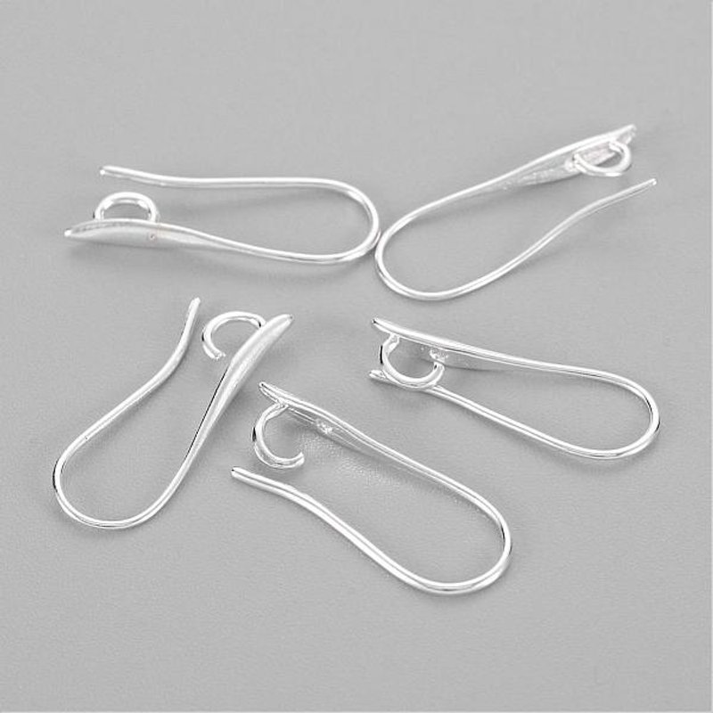 Brass Earring Hooks with Horizontal Loop, Silver Color Plated — Jewelry Findings