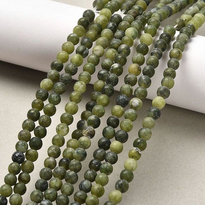 Brins de perles de jade naturel taïwanais givré, 4mm, 99pcs — Perles à bijoux