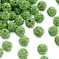 Perles en Argile Polymère Pave Rhinestone, Disco Ball, Peridot, 10mm — Perles à bijoux