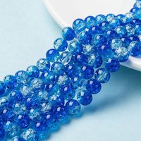 Brins de perles en verre craquelé peint, bleu bicolore, 8mm — Perles à bijoux