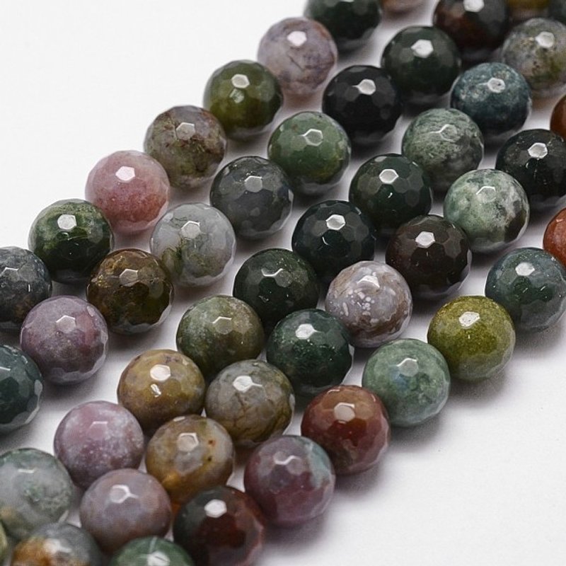 Fils de perles d'agate indienne naturelle, facettées, rondes, 8 mm, 44 pcs