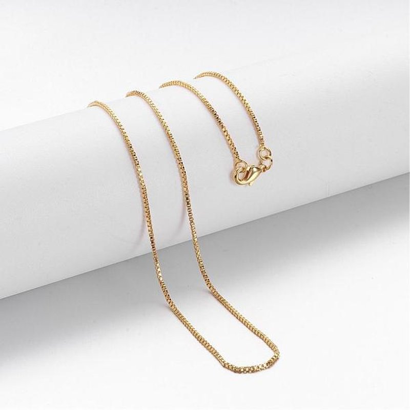 Brass Box Chain Necklace with Lobster Clasp, 18.1 inches — Pendant Necklace