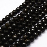 Fil de perles d'obsidienne dorée naturelle, rondes 8mm, 49pcs — Perles à bijoux