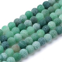 Natural Dyed Crackle Agate Bead Strands, Frosted Style, Green