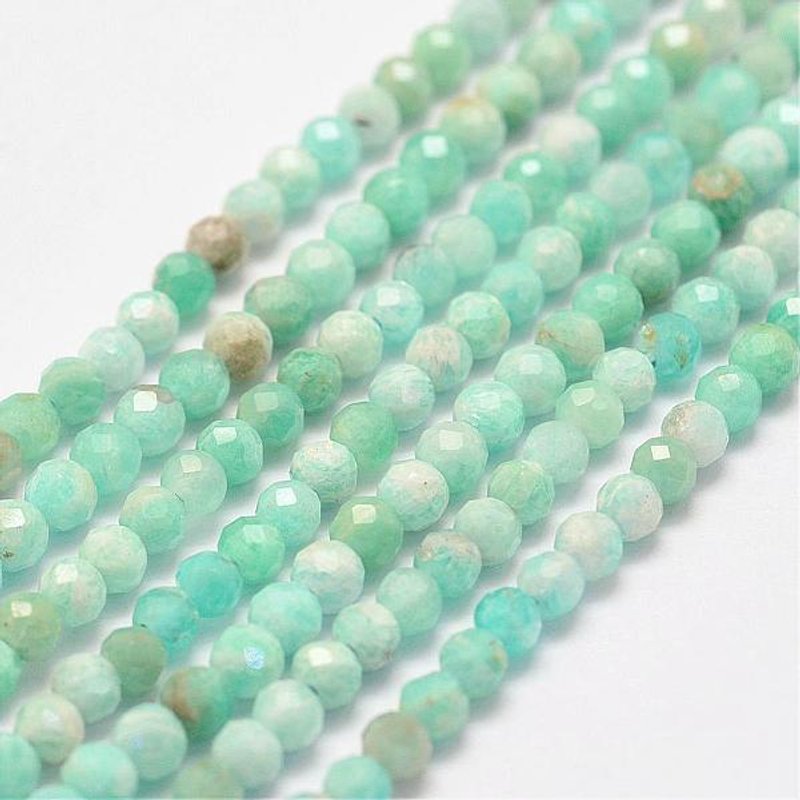 Brins de perles d'amazonite naturelle, facettées, rondes, 3mm, 146pcs — Perles à bijoux