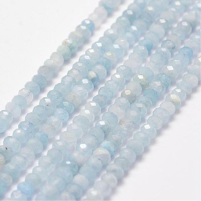 Fil de perles d'aigue-marine naturelle, facettées, rondelle, 4x3mm — Perles à bijoux