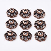 Tibetan Style Flower Bead Caps in Red Copper Color — Jewelry Beads