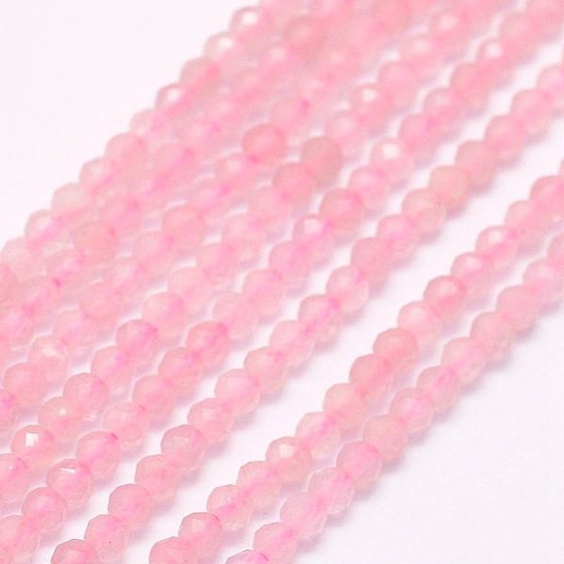 Fils de perles de quartz rose naturel, facetté, rond, 3mm, 15,7 pouces — Perles à bijoux