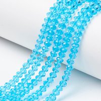 Brins de perles en verre cyan, facettées, rondelles, 6x5mm, 80-85pcs — Perles à bijoux