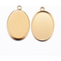 Ion Plating 304 Stainless Steel Oval Pendant Cabochon Settings — Jewelry Findings