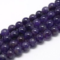 Fils de perles d'améthyste naturel, rond, 8-9mm, 15 pouces — Perles à bijoux