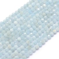 Brins de perles d'aigue-marine naturelle, facettées, rondes, 3mm, 113pcs — Perles à bijoux