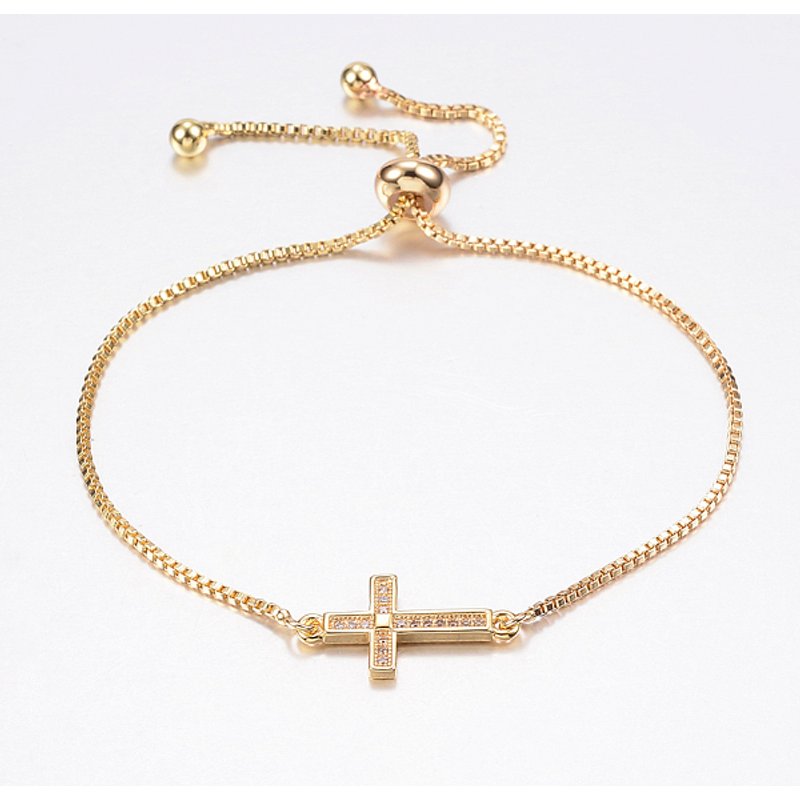 Adjustable Brass Bolo Bracelet with Cubic Zirconia and Box Chains — Bracelet Women