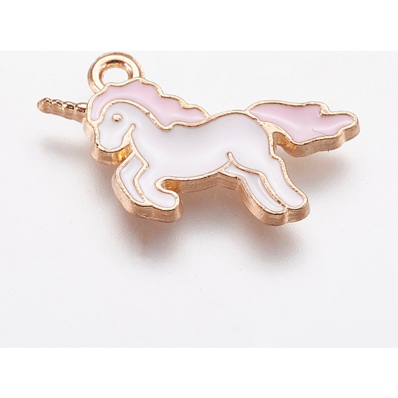 Pendentif en Émail Alliage Licorne en Or Clair et Rose — Breloques et pendentifs