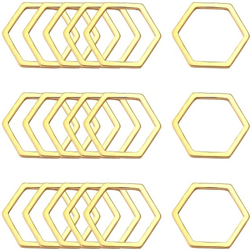 Anneau de liaison hexagonal en acier inoxydable 304, doré, 13.5x12x0.8mm — Accessoires pour bijoux