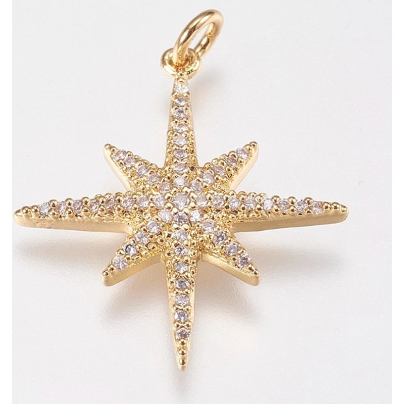 Brass Micro Pave Cubic Zirconia Star Pendant, 18K Gold Plated — Charms & Pendants
