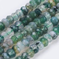 Natural Moss Agate Beads Strands, Faceted Rondelle, 4-4.5mm
