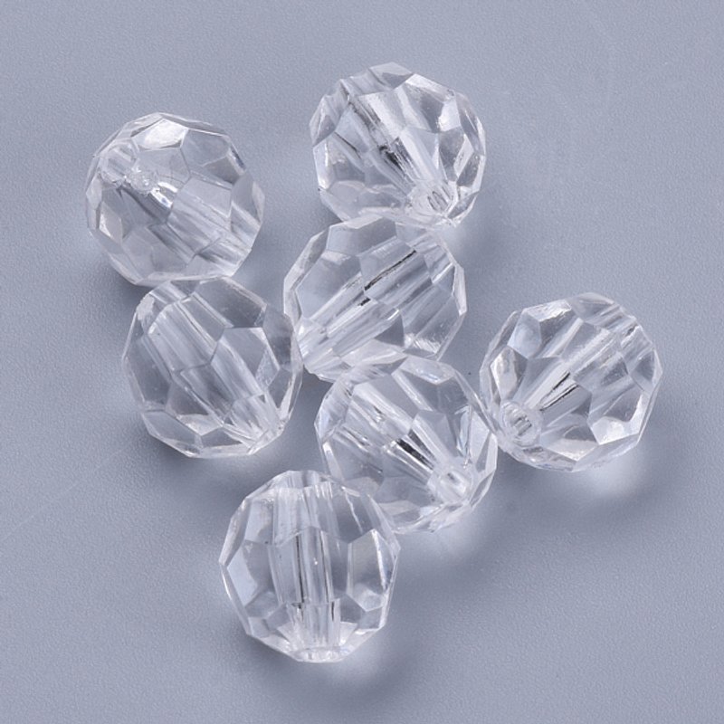 Perles Acryliques Transparentes Facetées Rondes, Claires, 10x9.5mm — Perles à bijoux