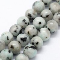 Fils de perles en jaspe sésame/kiwi naturel, rond 8mm — Perles à bijoux