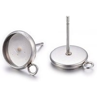 Non-Tarnish 304 Stainless Steel Stud Earring Settings with Loop — Jewelry Findings