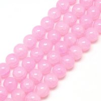 Brins de perles en verre craquelé peint, rond, rose perlé