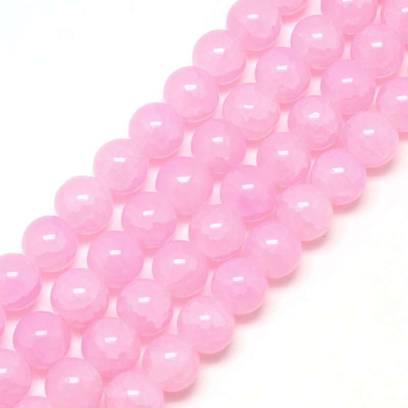Brins de perles en verre craquelé peint, rond, rose perlé — Perles à bijoux