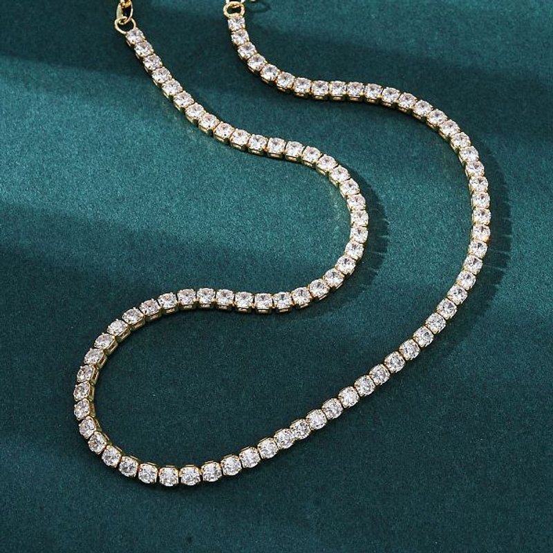 Collier en laiton avec tennis et zircon cubique, fermoir à homard — Collier pendentif