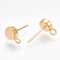 Brass Stud Earring Findings with Loop, Flat Round, Nickel Free