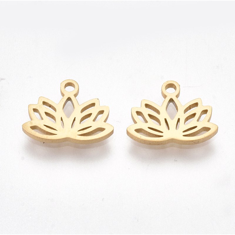 Charm Lotus en Acier Inoxydable 304, Plaqué Or 18K — Breloques et pendentifs