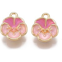 Charm en Émail de Laiton, Sans Nickel, Plaqué Or 18K, Fleur Rose — Breloques et pendentifs