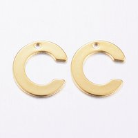 304 Stainless Steel Letter C Charm, 18K Gold Plated