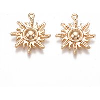 Brass Sun Pendants, Nickel Free, 18K Gold Plated